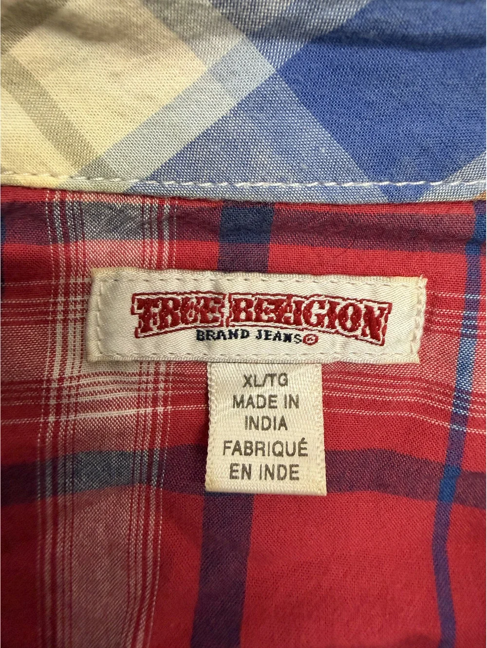 True Religion Men's Red Plaid Short Sleeve Western Shirt XL